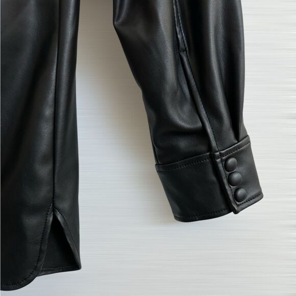 NWOT 7 for all mankind Faux Leather Snap Button Shirt Jacket Shacket Size Medium - Picture 6 of 10